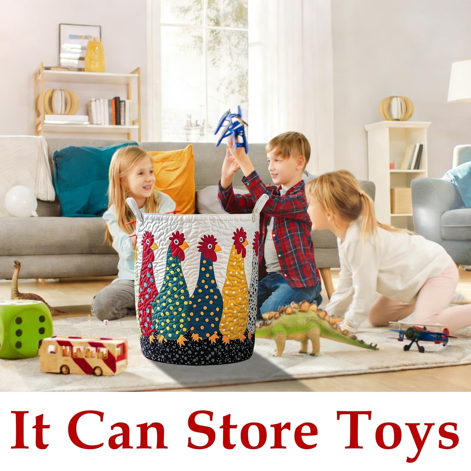 DAMAI Quilted Laundry Basket Boho Fabric Floral Storage Hamper for Blankets Toys Book and Clothes Laundry Hampers Bin for Bathroom Kitchen Hotel