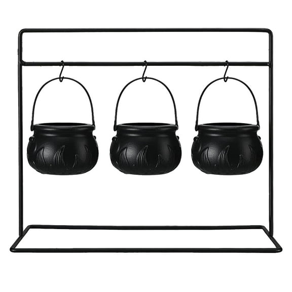 3 Witches Cauldron Serving Bowls On Rack Black Plastic Candy Bucket Cauldron for Indoor Outdoor Home Kitchen Decoration
