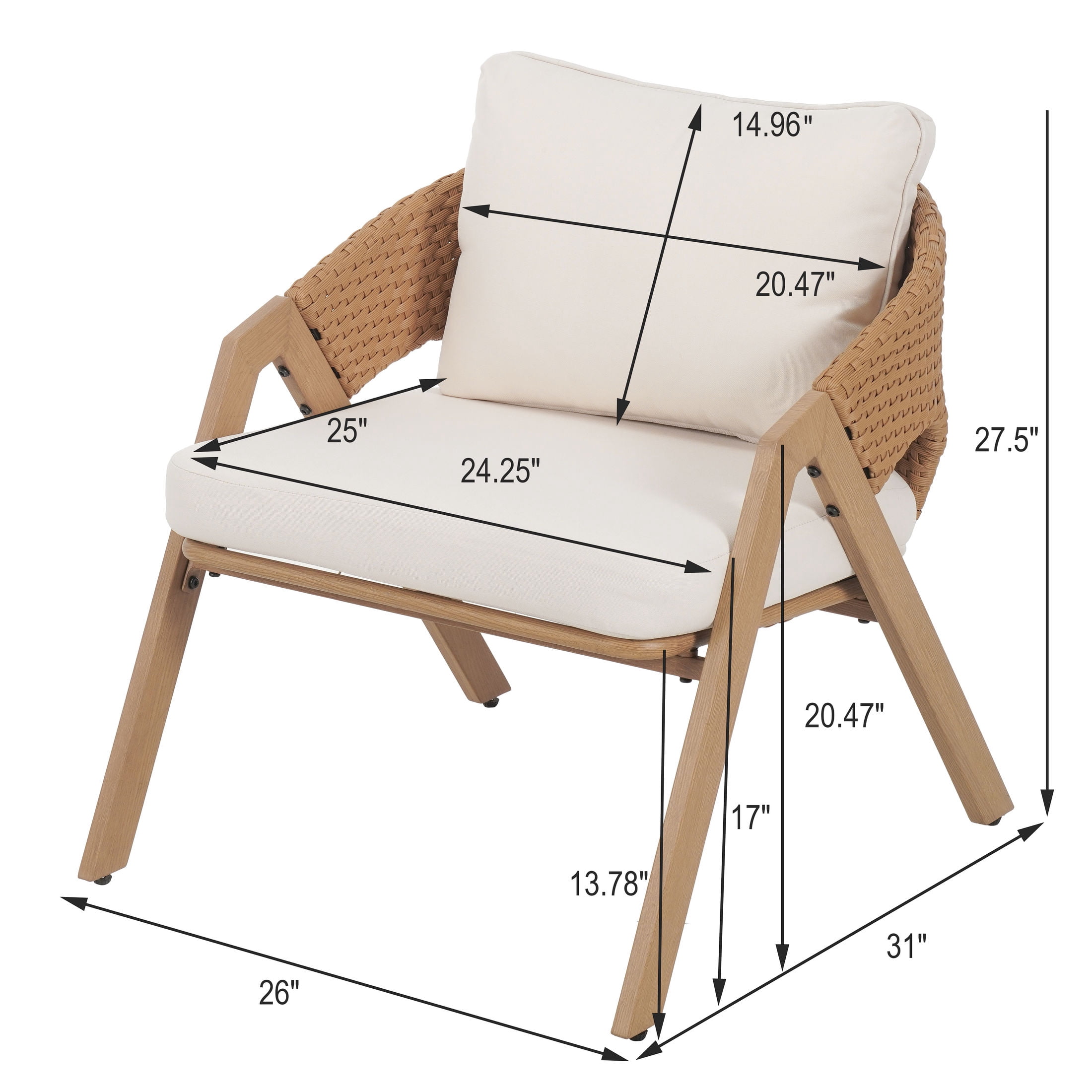 Christopher Knight Home Wicker Rattan Outdoor Lounge Chair with Cushions, Steel Frame, White, Set of 4