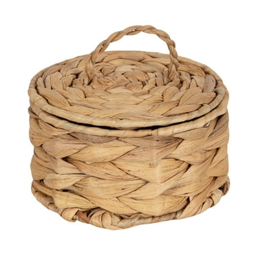 Home Decor Collection Design Ovation 3.5” x 6” Round Trinket Box with Lid in Water Hyacinth Natural Material