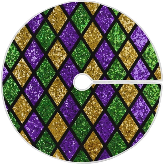 SKYSONIC Mardi Gras Christmas Tree Skirt Tree Skirt for Holiday Party Home Christmas Day Ornaments 48"
