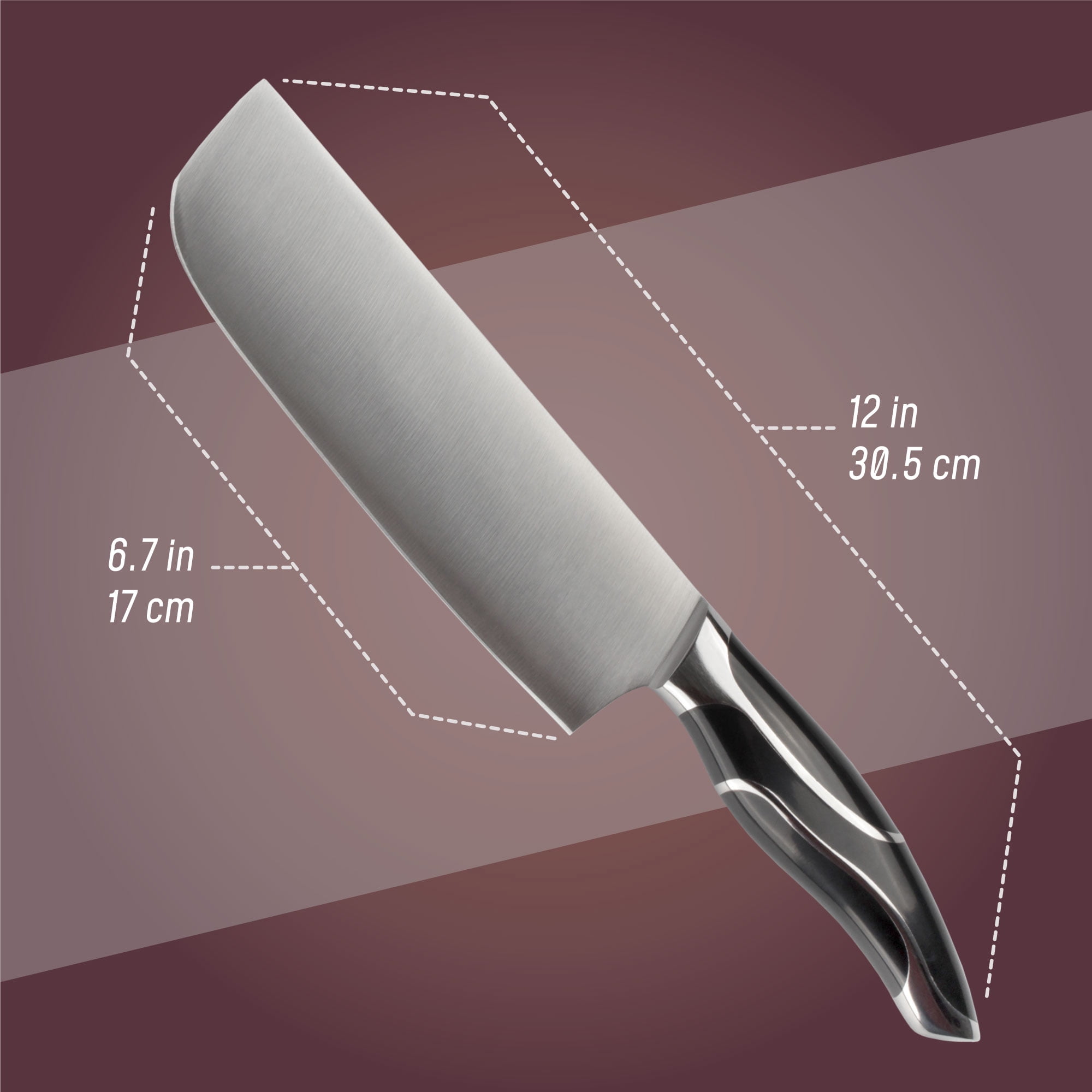 BambooMN Japanese Style Nakiri - Smooth Blade Black Handle - 1 Knife