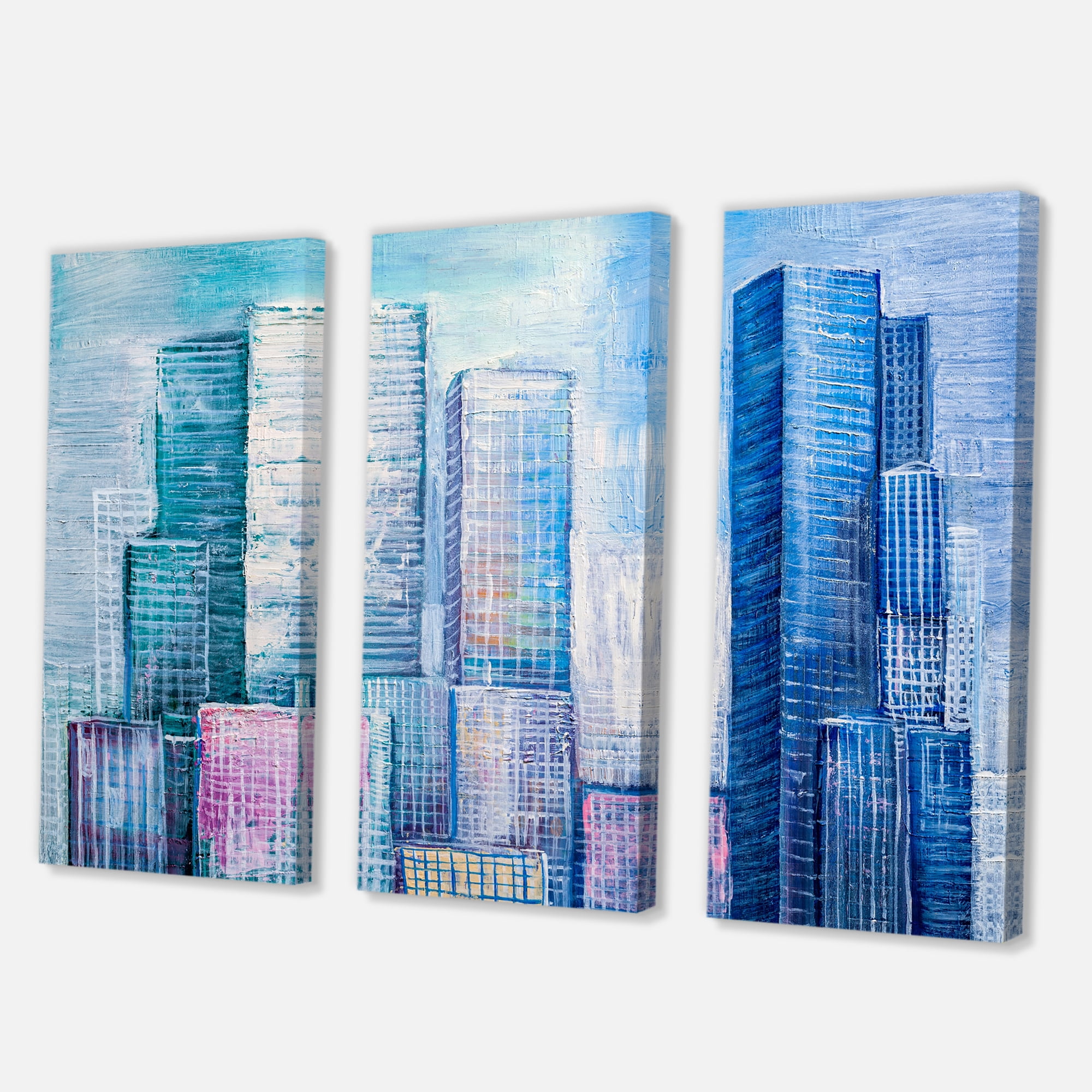 Designart ' Abstract Style Cityscape Panorama Skyscrapers I ' Modern Canvas Wall Art Print