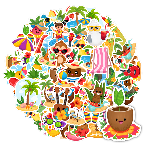 35pcs-50pcs Tropical Stickers Stationery Stickers Summer Decals Teacher Reward Stickers Animal Decals for Luggage Laptop Phone