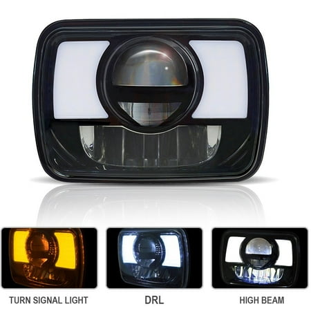 Rectangular Amber Ring - 1pc 7x6 5X7 INCH LED Headlights Sealed Beam Rectangular W/ DRL Amber Turn Signal Light H4 Plug H6052 H6053 H6054 Freightliner International Peterbilt Mack Jeep Wrangler JK YJ CJ TJ MJ XJ Cherokee