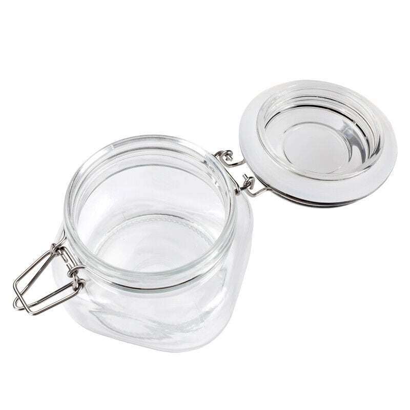 Large Glass Storage Jar With Air Tight Sealed Metal Clamp Lid Tall Kitchen  Cruet