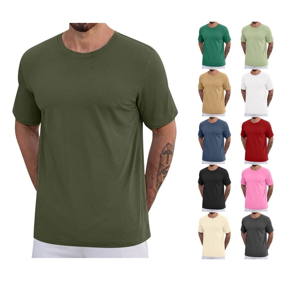 HAOTAGS T-shirts for Men Solid Color Short Sleeve Tee Casual Crew Neck Tops Army Green Size L