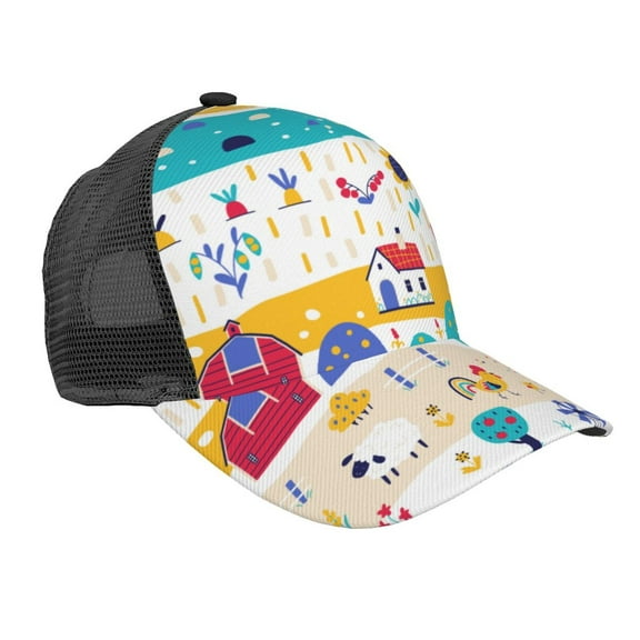 Lsque Funny Farm Printed Trucker Hat - Baseball Cap for Men Women - Breathable Mesh Side, Adjustable Fit - for Casual Wear