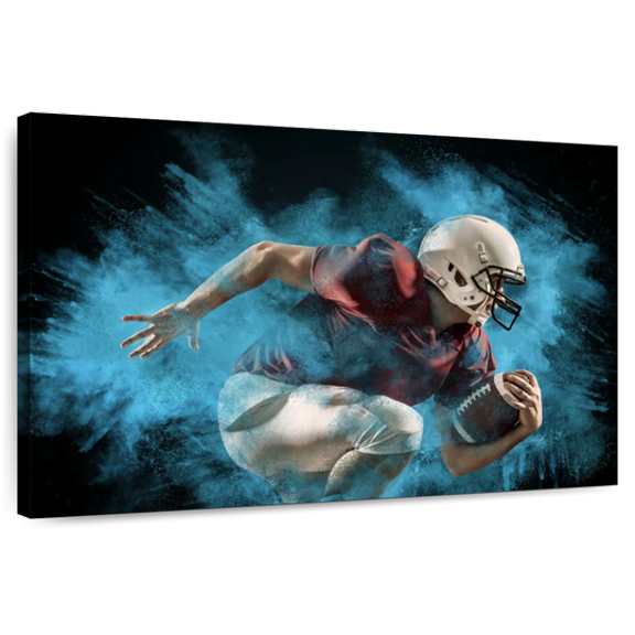 Elephant Stock Football Player In Action Wall Art - Horizontal Canvas Wall Art - Living Room Wall Decor - Photography Sports Canvas - Black And Gray Decor - 12" x 8"