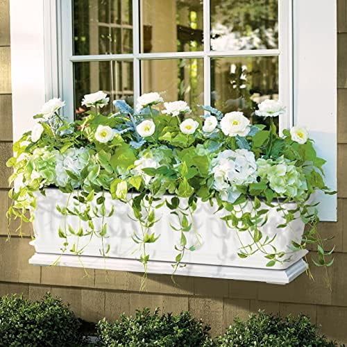 6 Packs Window Box Planter, 17 Inches Flower Window Box Rectangular Plastic Vegetable Planters with Trays for Windowsill, Patio, Garden, Balcony, Porch White