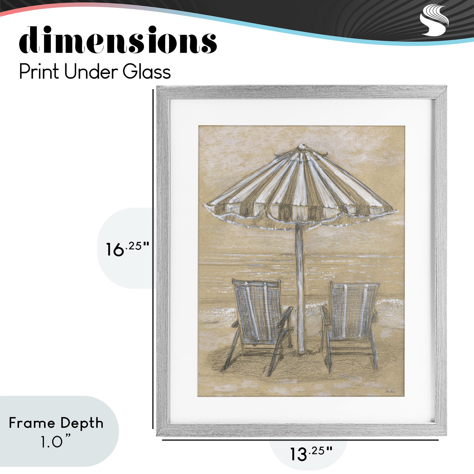 Stupell Industries Umbrella & Chairs Drawing Gray Framed Print Under Glass, design by Patti Bishop