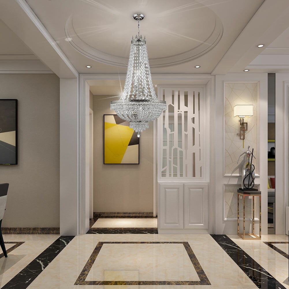 French Empire Crystal Chandelier Large Foyer Ceiling Lighting LED Lamp 9 Light For Residential And Commercial Lighting, Living Rooms