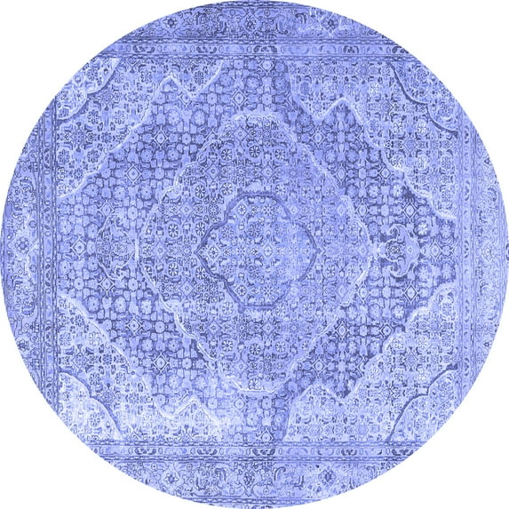 Ahgly Company Machine Washable Indoor Round Medallion Blue Traditional Area Rugs, 6' Round