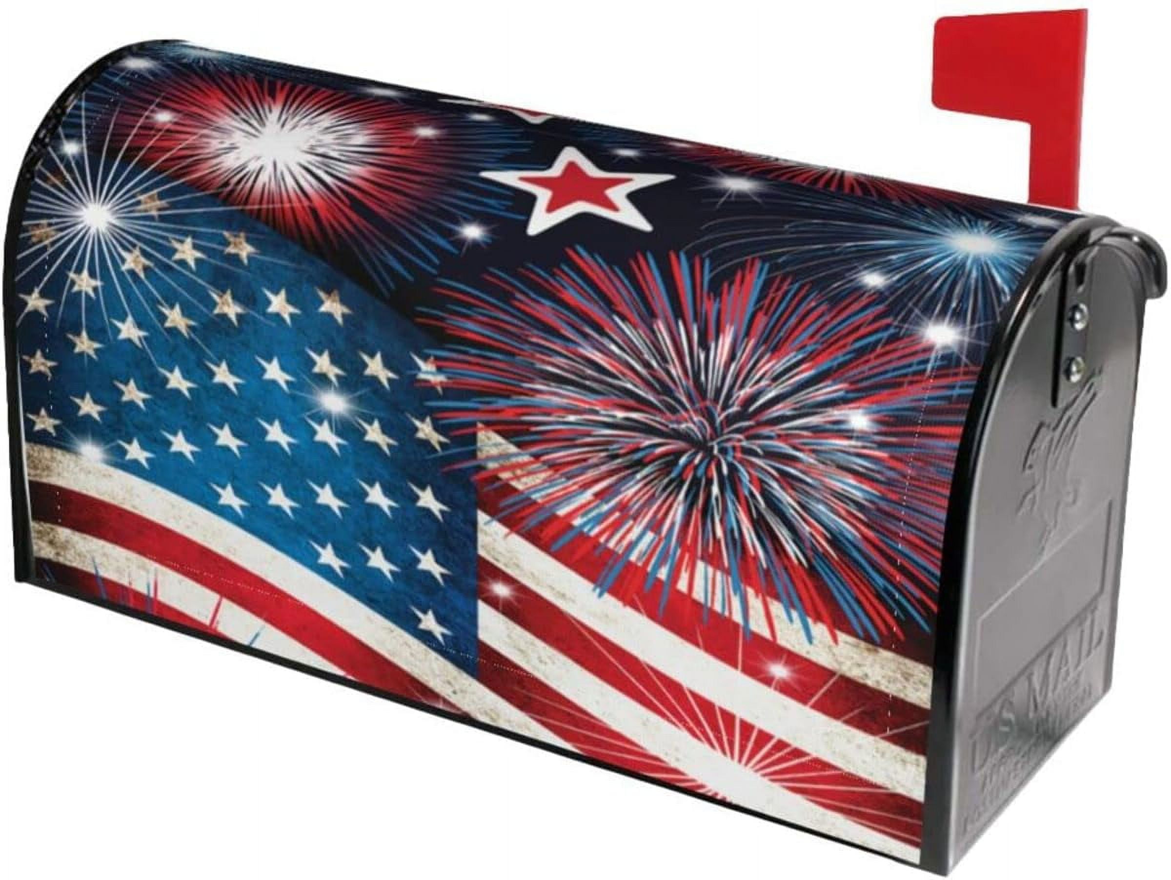 American Flag Welcome Magnetic Mailbox Cover Patriotic Fireworks Independence Day Mailbox Covers Magnetic Large Size 25.5x21 Inch Memorial Day Mailbox Wraps Post Letter Box Cover for Outdoor Decor