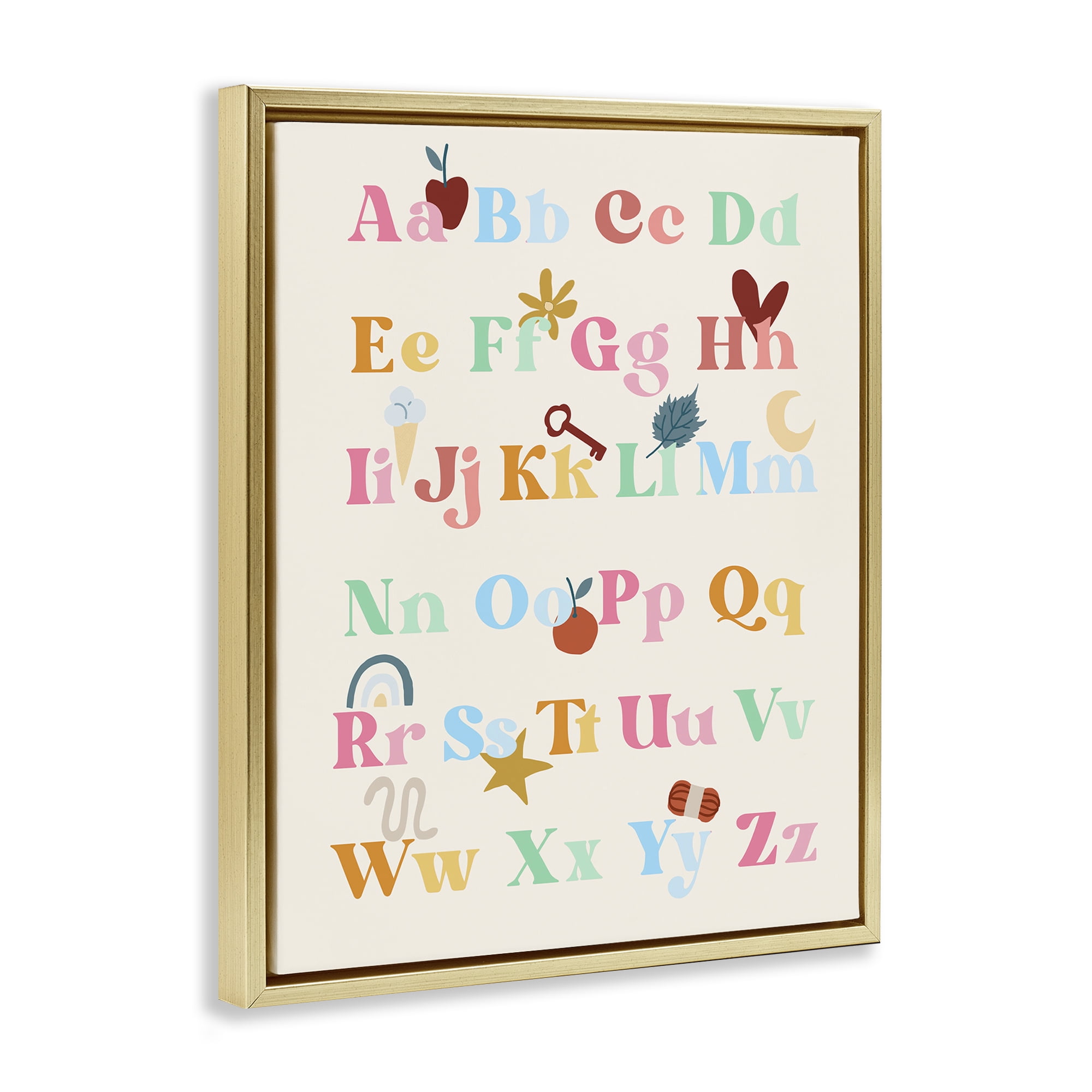 Stupell Industries Fun Alphabet Chart Novelty Painting Gold Floater Framed Art Print Wall Art, 17 x 21