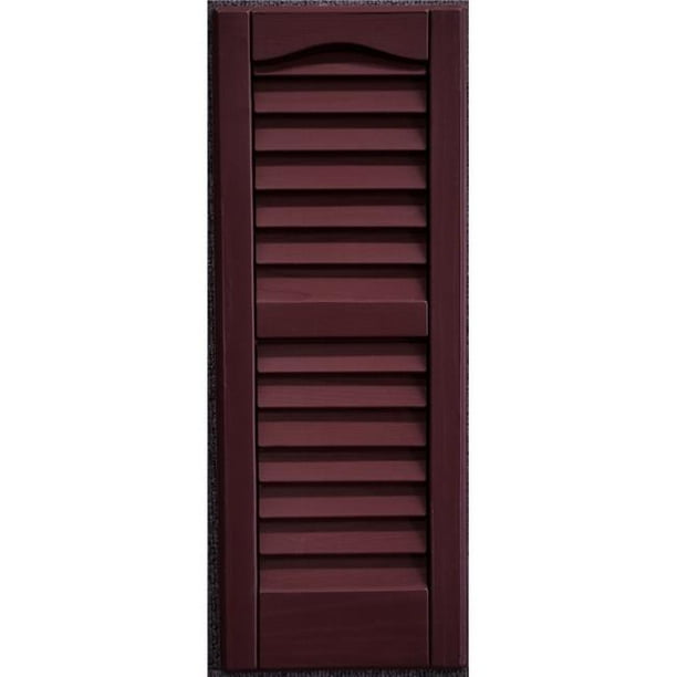 6 x 21 in. Louvered Exterior Decorative Shutters, Burgundy