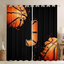 Homewish Cartoon Basketball Boys Blackout Curtains Set of 2 (52x84 Each), Black Orange Monogrammed J Window Curtains, Modern Ball Sports Player Curtains and Drapes, Black Out Curtains Room Decor