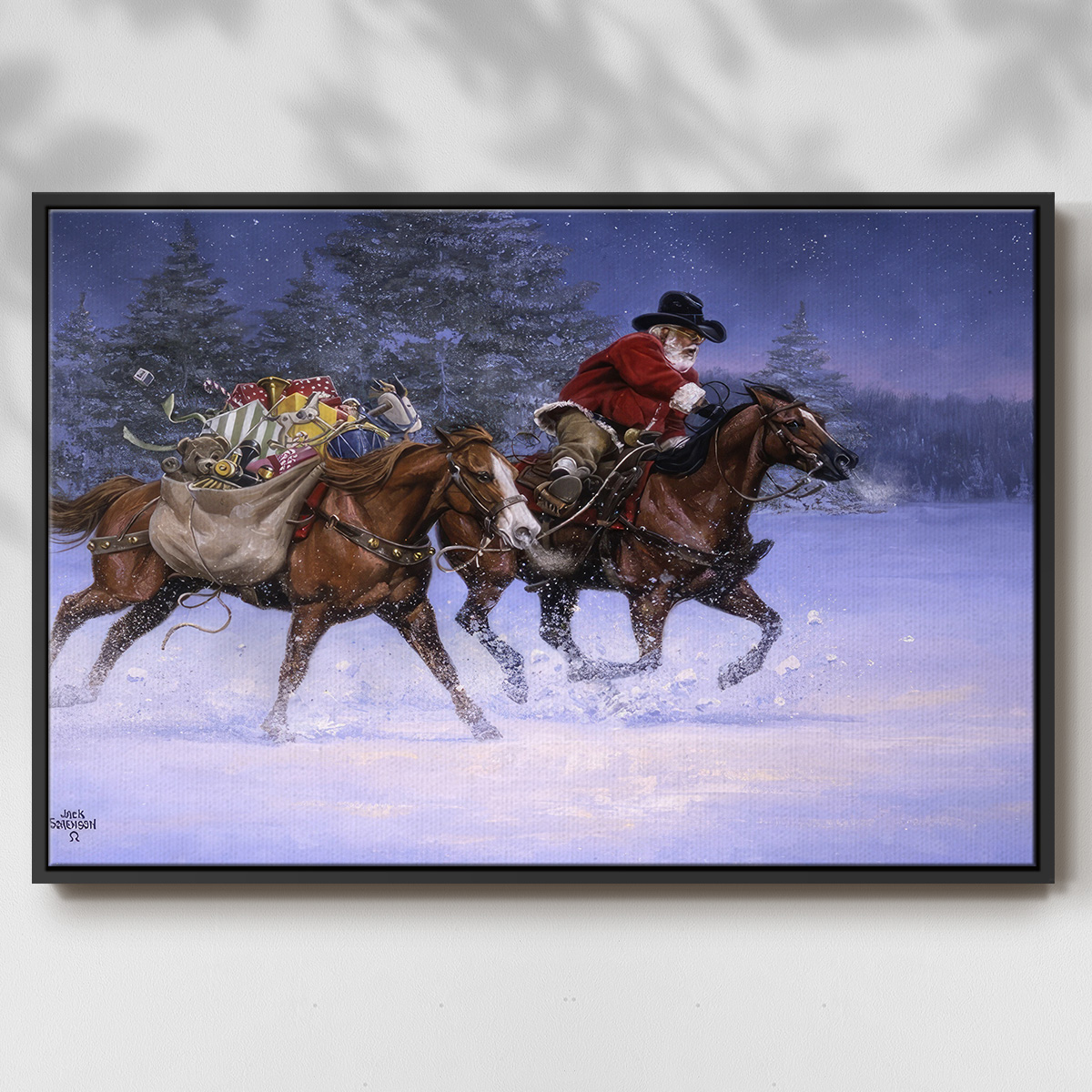 Christmas Rush - Framed Gallery Wrapped Holiday Canvas - 25 x 37 - Black Frame