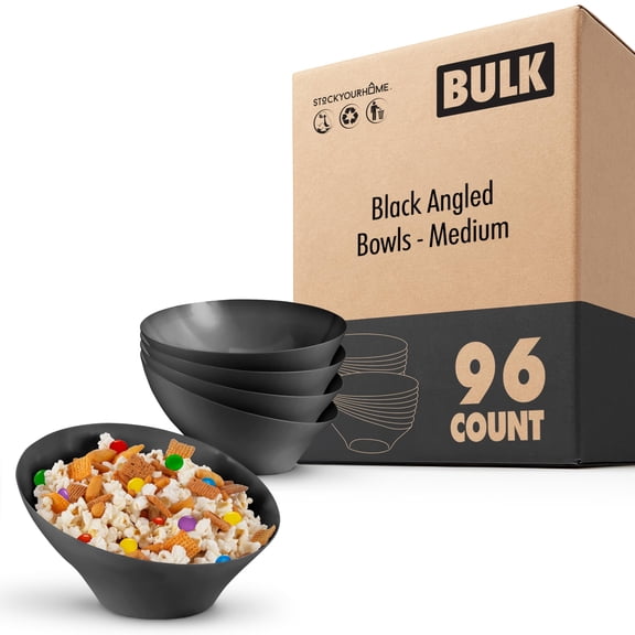 20 oz Black Plastic Serving Bowls (96 Pack), Medium Disposable Snack Bowls, Candy Dishes, Buffet Containers for Parties and Events