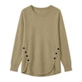 thumbnail image 7 of VBVC Women's Crew Neck Tunic Sweatshirt , Ladies' Long Sleeve Side Button Pullover , Casual Fall Curved Hem Tops For Women, Khaki , S-2XL, 7 of 7