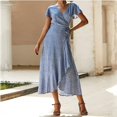 thumbnail image 2 of Robe Longue d'Été Mode Femme Col en V Imprimé Manches Courtes Lacée, 2 of 5