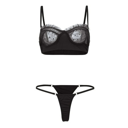 

Knosfe Women s Lingerie Set Nightwear Bra and Panty Set Polka Dot Lace Sexy Babydoll M