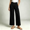 thumbnail image 2 of VBVC Women's High Waisted Cotton Linen Pants , Wide Leg Work Business Trousers For Women , Ladies' Button Detail Pleated Pants with Pockets,Black,S-XL, 2 of 7