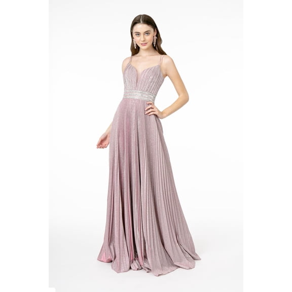 Women's Elizabeth K Pleated Glitter Prom 2026 Dress Gl2905 Dusty Rose Pink Size L
