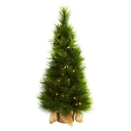 Natural Christmas Decorating Nearly Natural 3 ft. Pre-lit Christmas Tree with Burlap Bag - Clear Lights ()