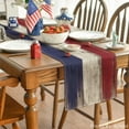 thumbnail image 4 of Wood Style Stripes 4th of July Patriotic Memorial Day Table Runner, Independence Day Kitchen Dining Table Decoration for Home Party Decor 13x72 Inch, 4 of 6