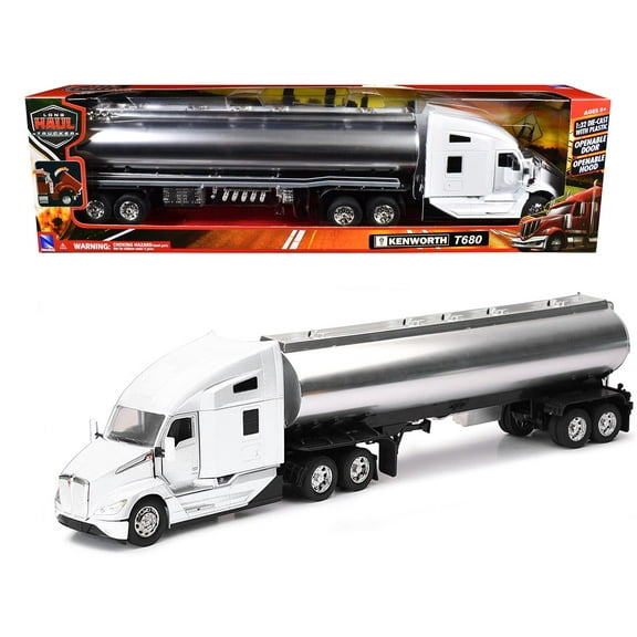 Kenworth T680 Truck White with Oil Tanker Trailer Chrome "Long Haul Trucker" Series 1/32 Die Cast Model by New Ray
