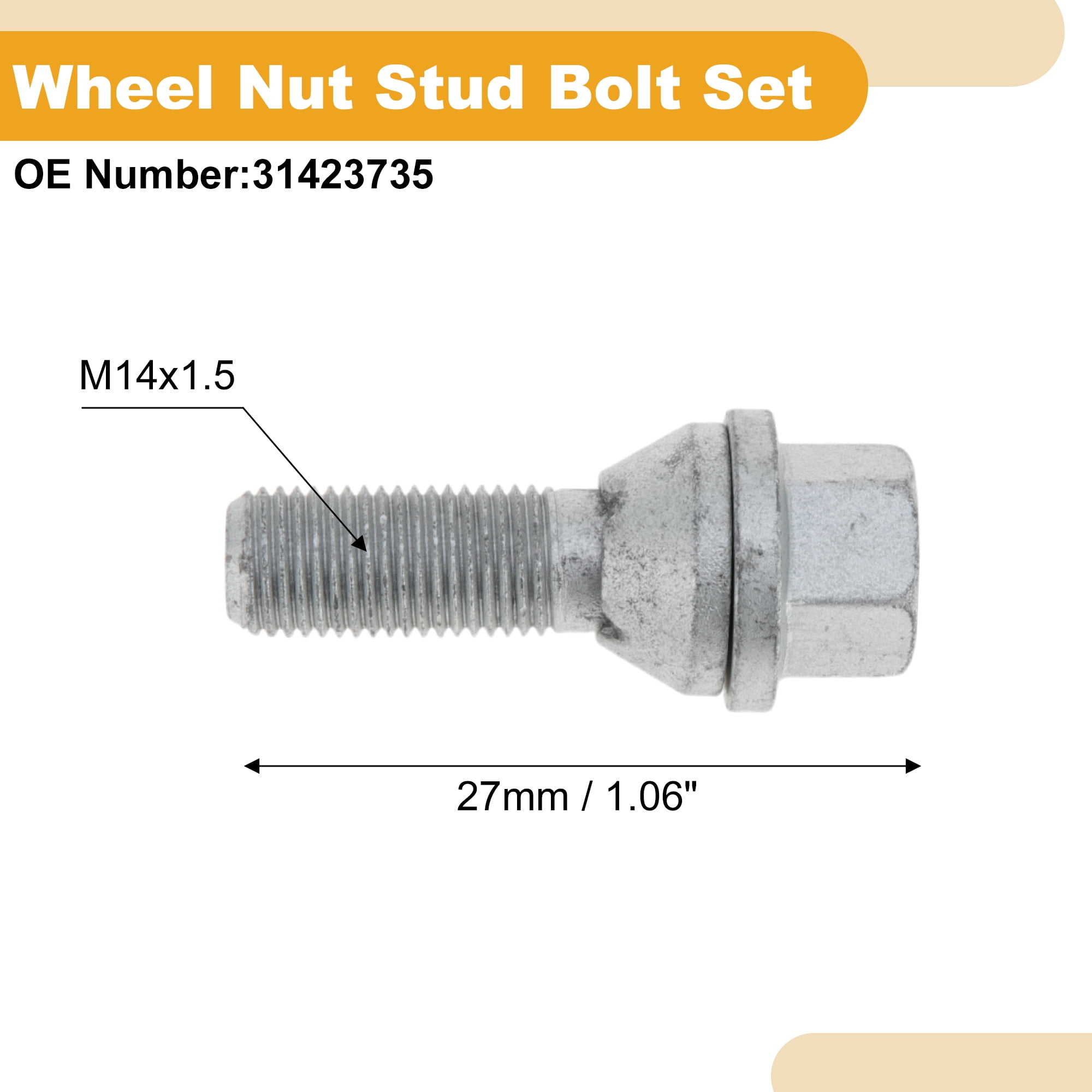 Unique Bargains 5 Pcs M14x1.5 Wheel Lug Stud for Volvo S60 2001-2020 Front Rear Set