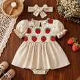 thumbnail image 5 of Gubotare Dress for Baby Girl Baby Girl Romper Dress Outfit Sleeve Rompers with Headband 0 3 6 9 12 18 24 Months (Beige,0-3 Months), 5 of 9