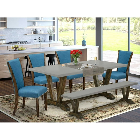 East West Furniture V-Style 6-piece Wood Dining Set in Jacobean/Black