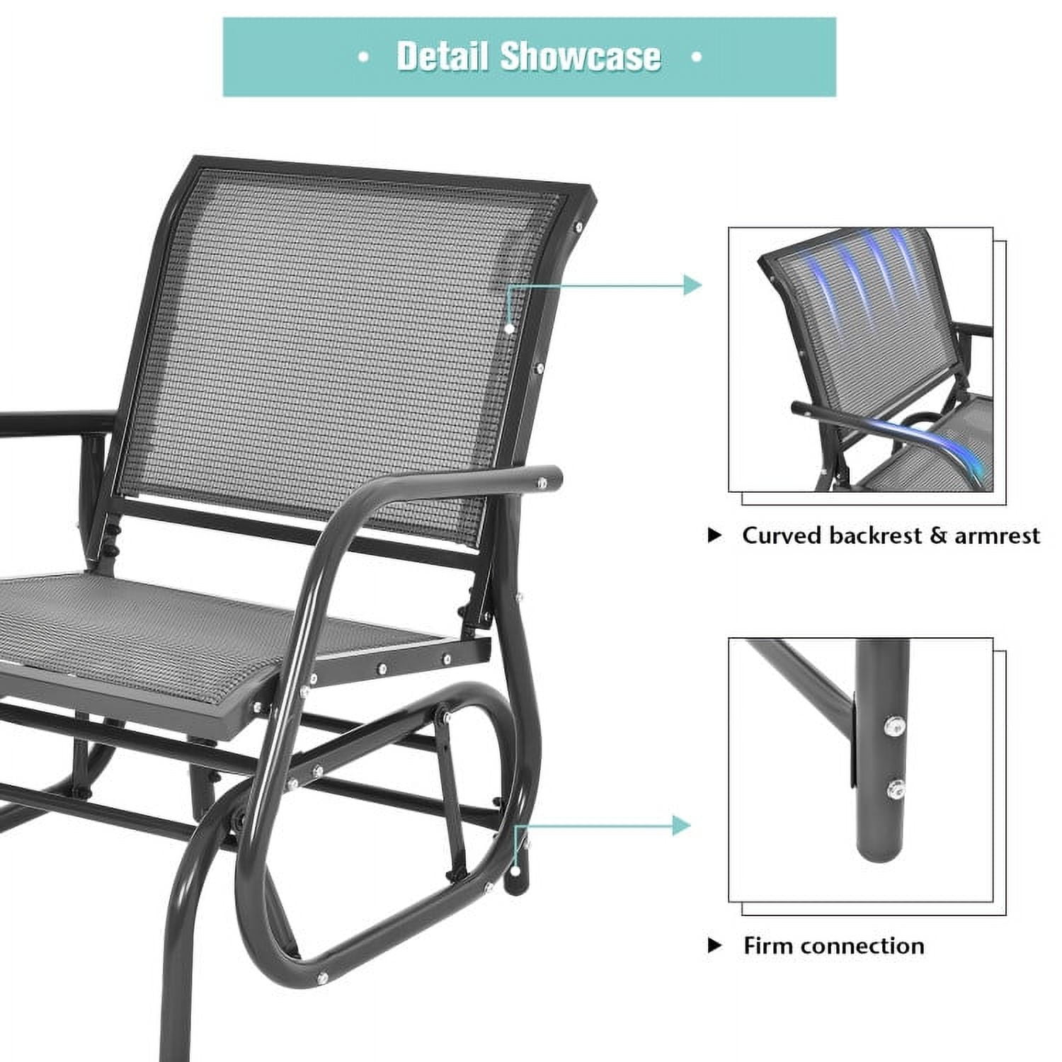 Aimee Lii Outdoor Single Chair with Coffee Table, Patio Glider Bench, Porch, Backyard, Sturdy, Gray