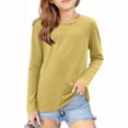 thumbnail image 2 of 3-14 Years Girls Solid Shirts Solid Classic Comfy Bottom Shirt Crew Neck Long Sleeve Pullover Tops Casual Sweatshirts, 2 of 5