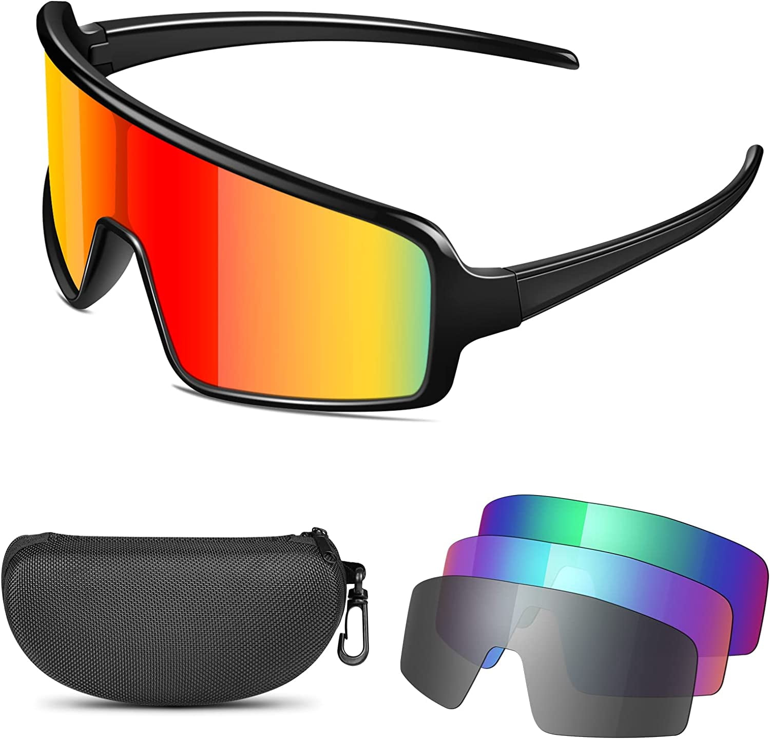 Polarized Cycling Sunglasses with 4 Lenses. UV400 Sports Sunglasses