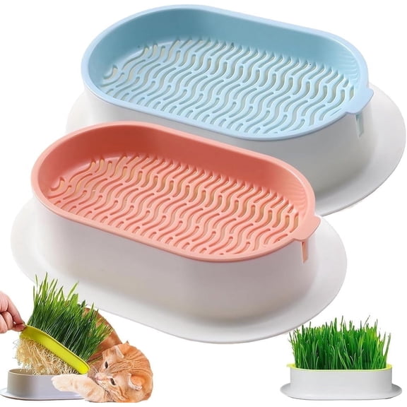 MODANU 2Pcs Cat Grass Planter for Indoor Hydroponic Wheatgrass Seed Sprout Tray Organic Cat Grass Growing Kit (No Seeds Included) Soilless Pot Planting Box for Pet