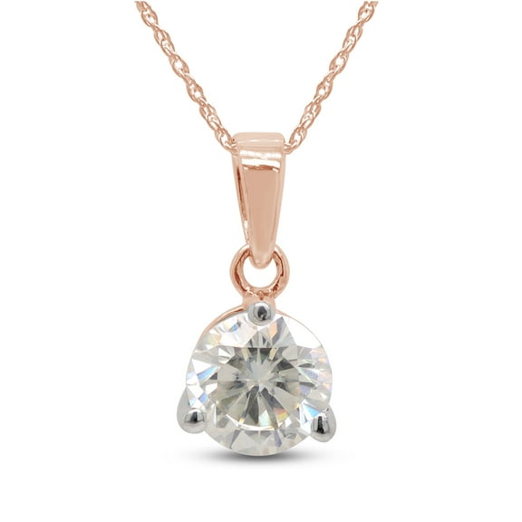 1 Carat Round Cut Lab Created Moissanite Diamond Solitaire Drop Pendant Necklace In 10K Solid Rose Gold Jewelry For Women With 18" Chain (G-H Color, VVS1 Clarity, 1 Cttw)