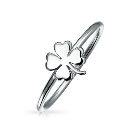 Minimalist 925 Sterling Silver Irish Shamrock Four Leaf Clover Midi Knuckle 1MM Band Stackable Ring For Teen For