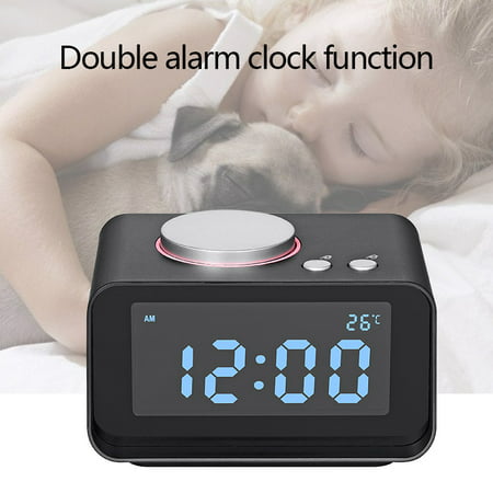 Small Alarm Clock Radio with FM Radio,Dual USB Charging Ports,Temperature Display,Dual Alarms,5 Level Brightness Dimmer,Headphone Jack,Bedrooms Sleep
