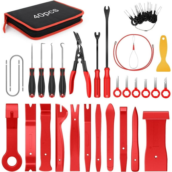 Nilight 40Pcs Auto Trim Removal Tool Set,Car Panel Audio Removal Tool, Clip Plier Upholstery Remover Removal Tool, Precision Hook and Pick Set,Car Film Scraper