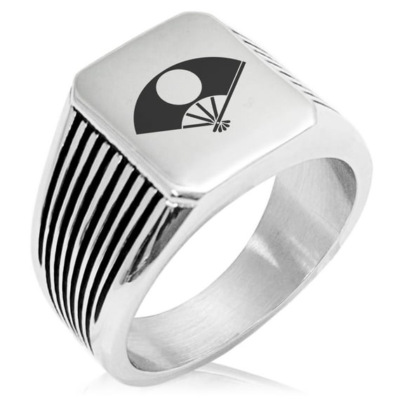 Stainless Steel Satake Samurai Crest Needle Stripe Pattern Biker Style Polished Ring