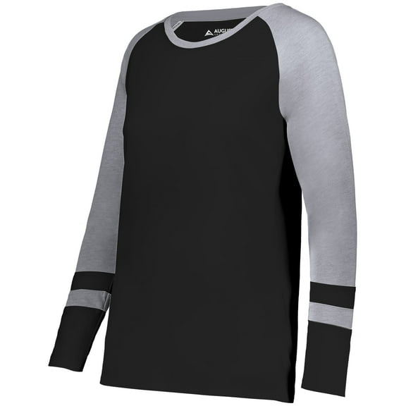 Augusta Sportswear 2918.92T.L Girls Fanatic 2.0 Long Sleeve T-Shirt, Black & Grey Heather - Large