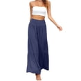 thumbnail image 2 of Satingcolo Linen Palazzo Pants for Women High Waist Tummy Control Wide Leg Pant Summer Flowy Loose Pull On Lounge Trousers, 2 of 7