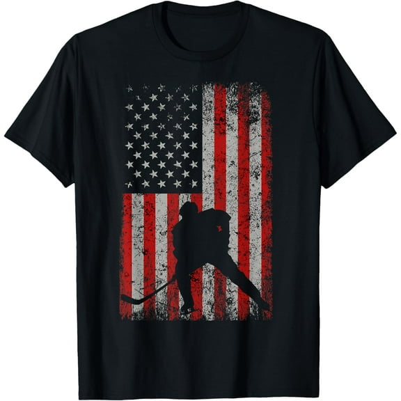 Patriotic AMERICAN FLAG Ice Hockey Gift Hockey Player Fan T-Shirt