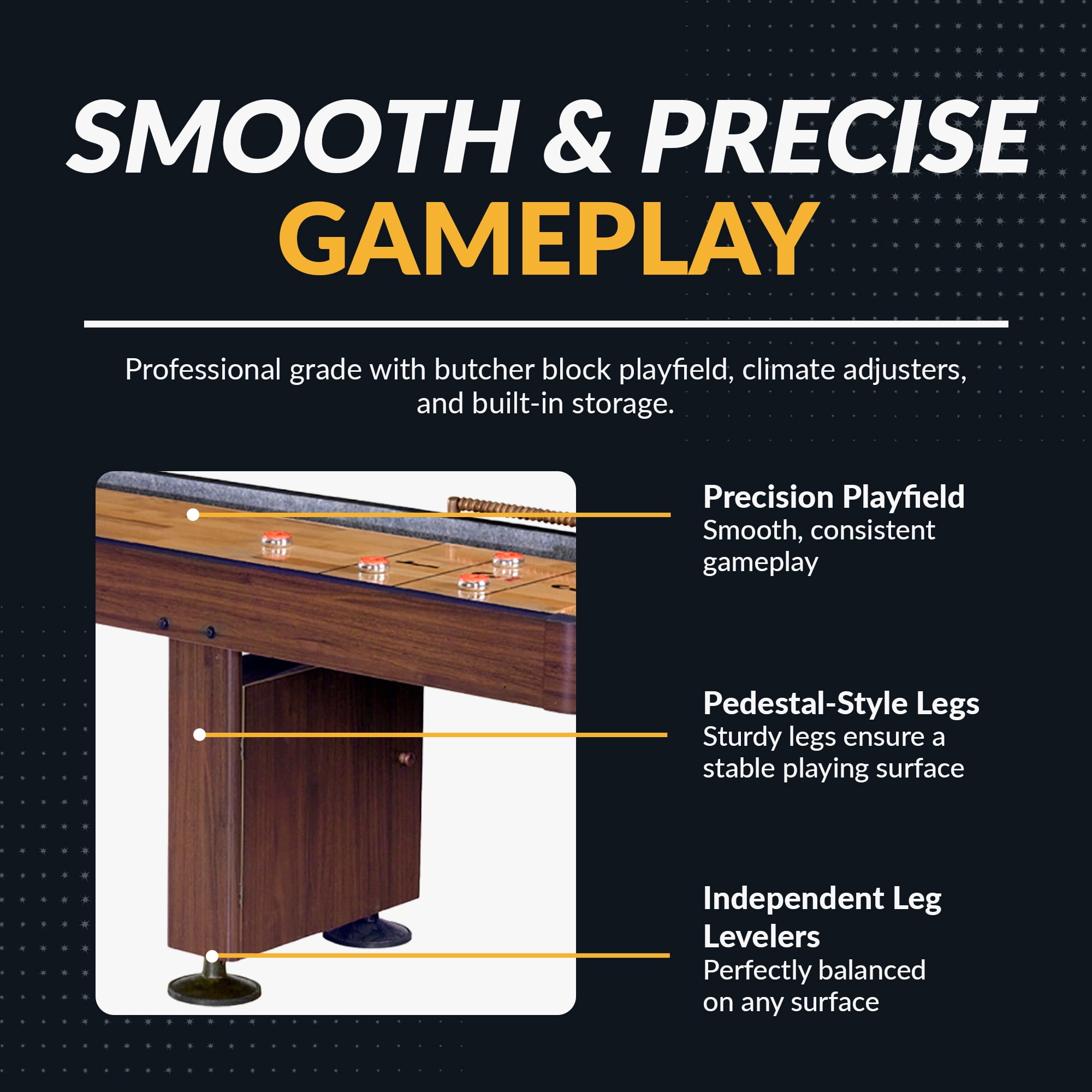 Hathaway Challenger Shuffleboard Table w Walnut Finish, Hardwood Playfield, Storage Cabinets