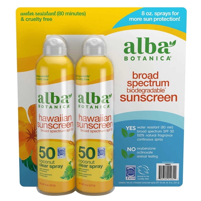 Spray de protección solar Alba Botanica Hawaiian SPF 50 240 ml (paquete de 2)