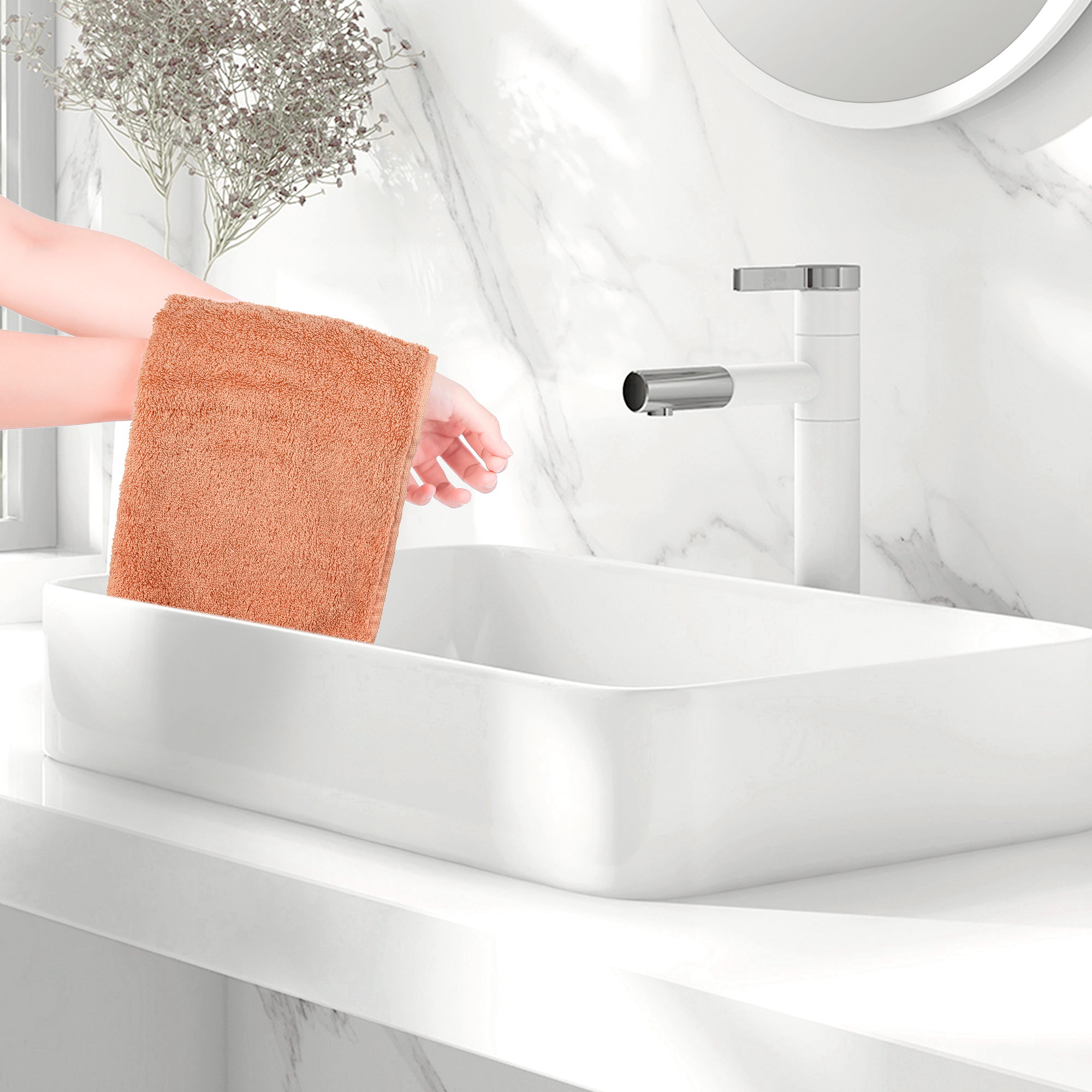Unique Bargains Cotton Wash Cloths for Face Striped Face Cloths Highly Absorbent Towels Orange