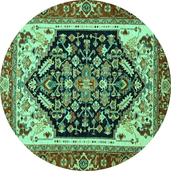 Ahgly Company Machine Washable Indoor Round Abstract Turquoise Blue Modern Area Rugs, 6' Round